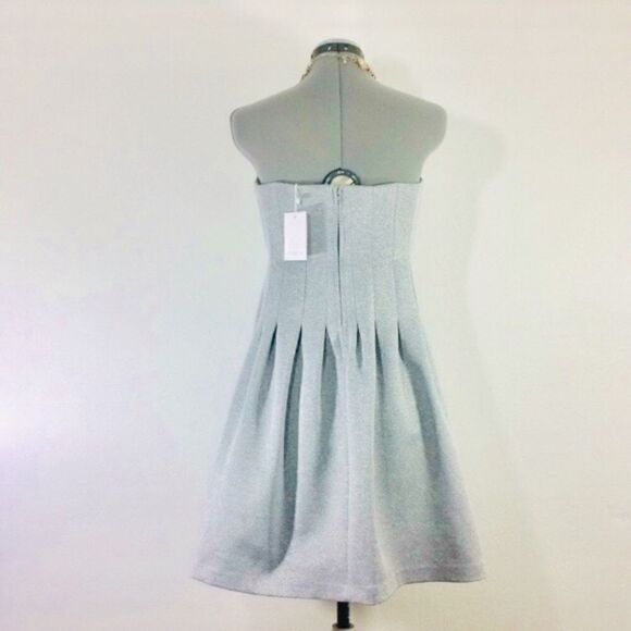 FRNCH Boutique Gray Structured Scuba Strapless Pleated A Line Dress- NEW - Picture 4 of 8